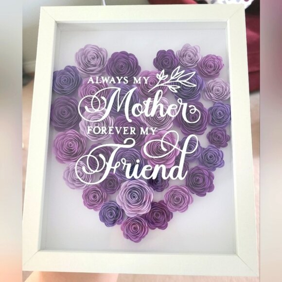 Gorgeous Mom Mother Gift Purple Flower Shadow Box Frame Floral Wall Art Decor - Picture 1 of 2